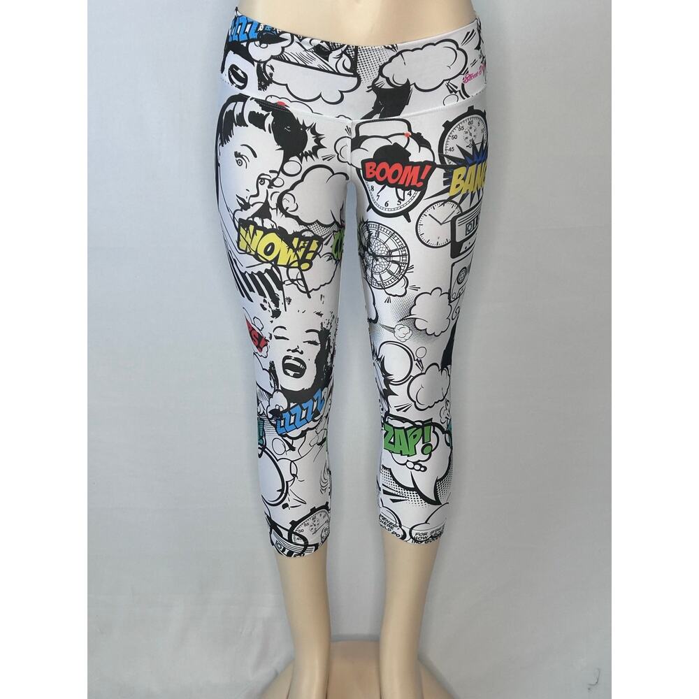 Stone Dolls Pop Art Comic Print Capri Leggings One Size Retro Y2K